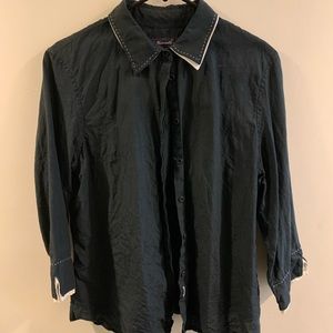 Vintage black long sleeve Faconnable linen shirt.